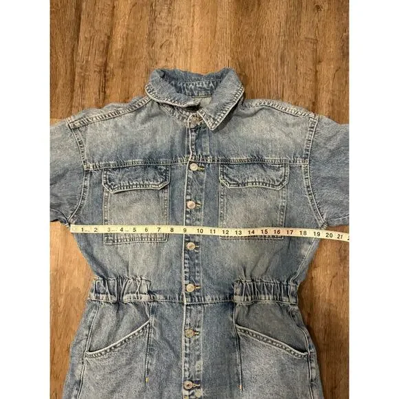 Free People Women’s Marci Denim Cuffed Shortall Size Medium - Picture 5 of 10
